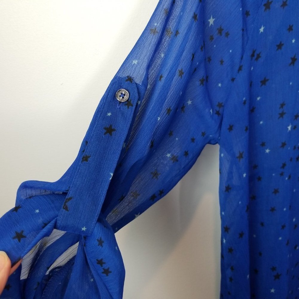 Express Blue Sheer Button Downblouse With Black S… - image 5